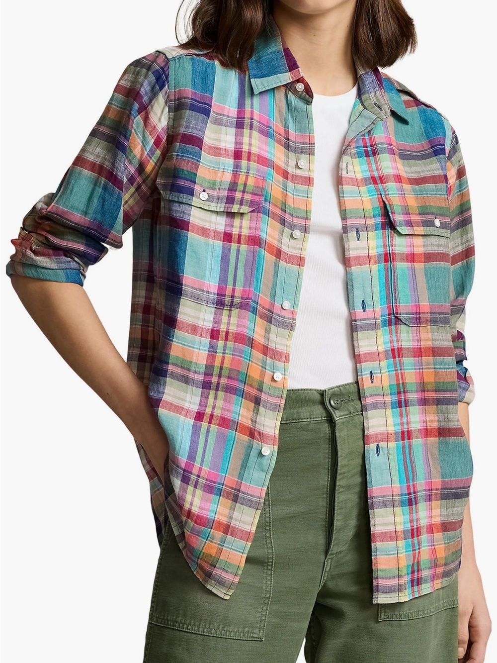 Ralph Lauren Plaid Linen Button-Up Shirt 100% Linen NWT Size Medium (8-10)